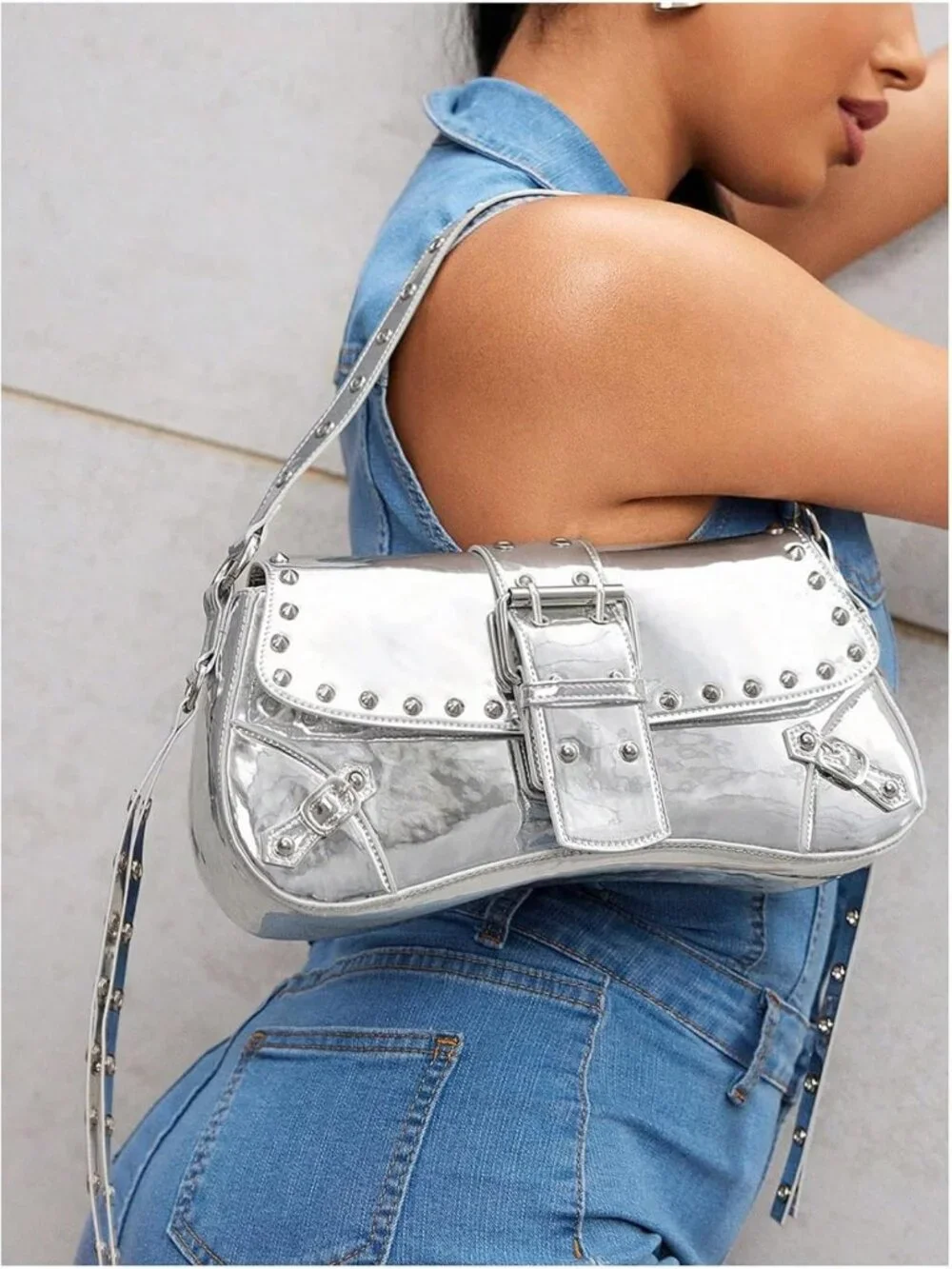 Chic Y2K PU Leather Clutch Shoulder Bag - Stylish Small Purse for Women